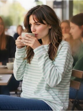 Mint Green and White Striped - Sweatshirt